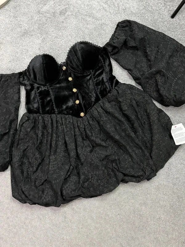 ASOS Luxe Black Velvet Bardot Mini Dress