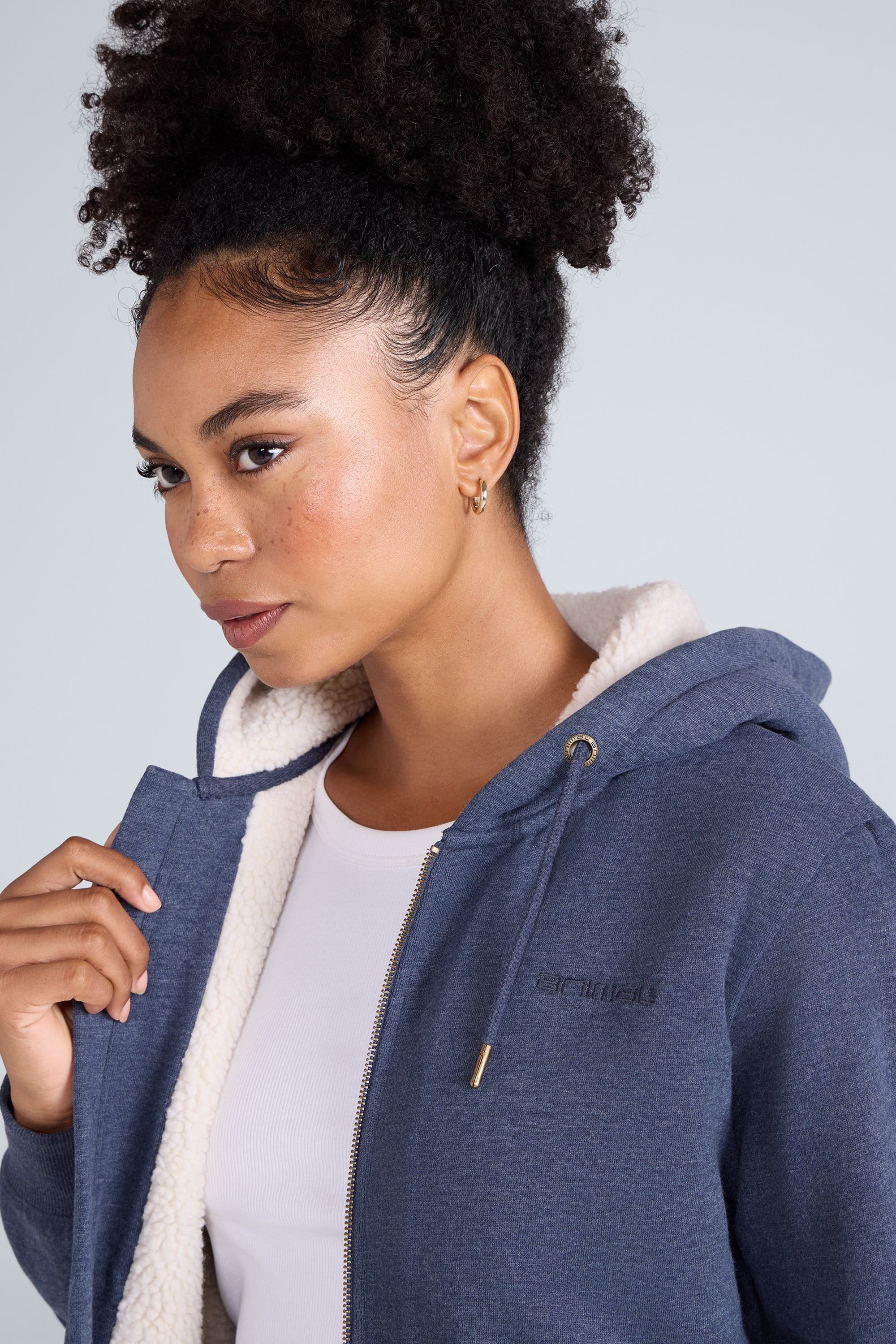Animal Animal Women's 'Zuri' Full Zip Lightweight Fleece Lined Cotton Relaxed Fit Hoodie in Dark Blue - 3