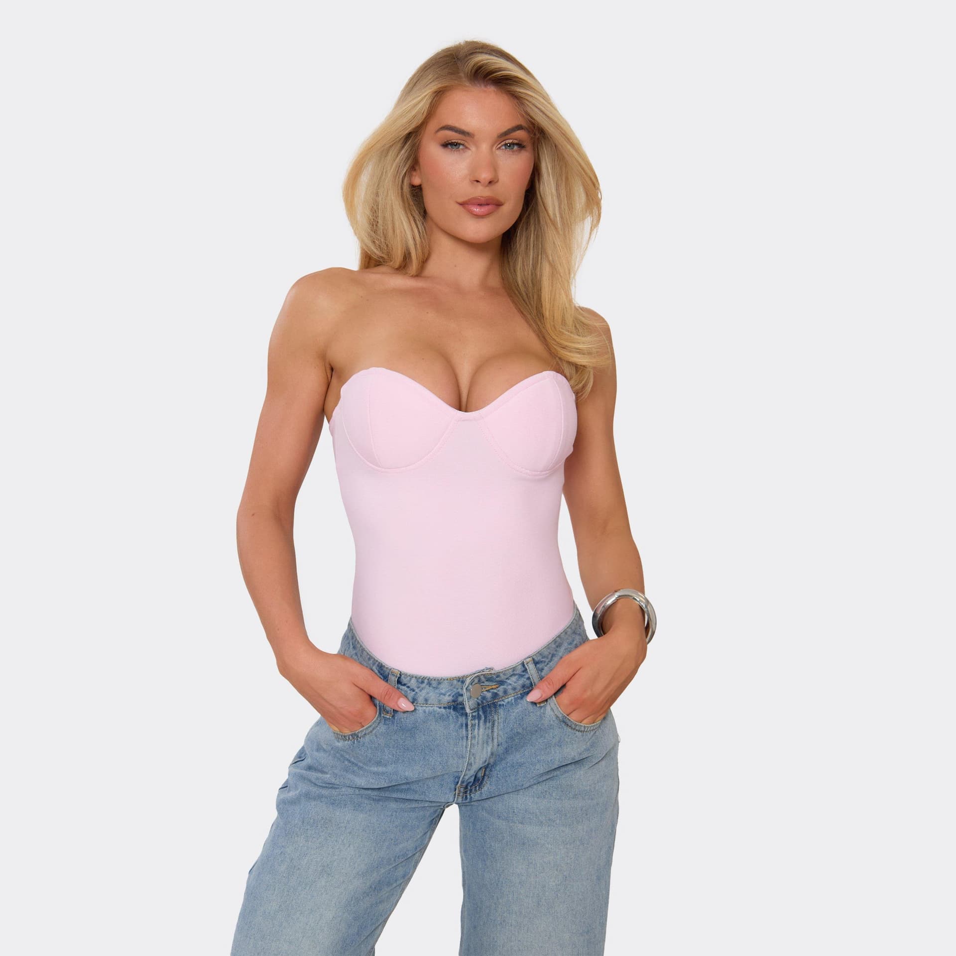 EGO Bandeau Cupped Corset Bodysuit In Pink, Women's Size UK 6