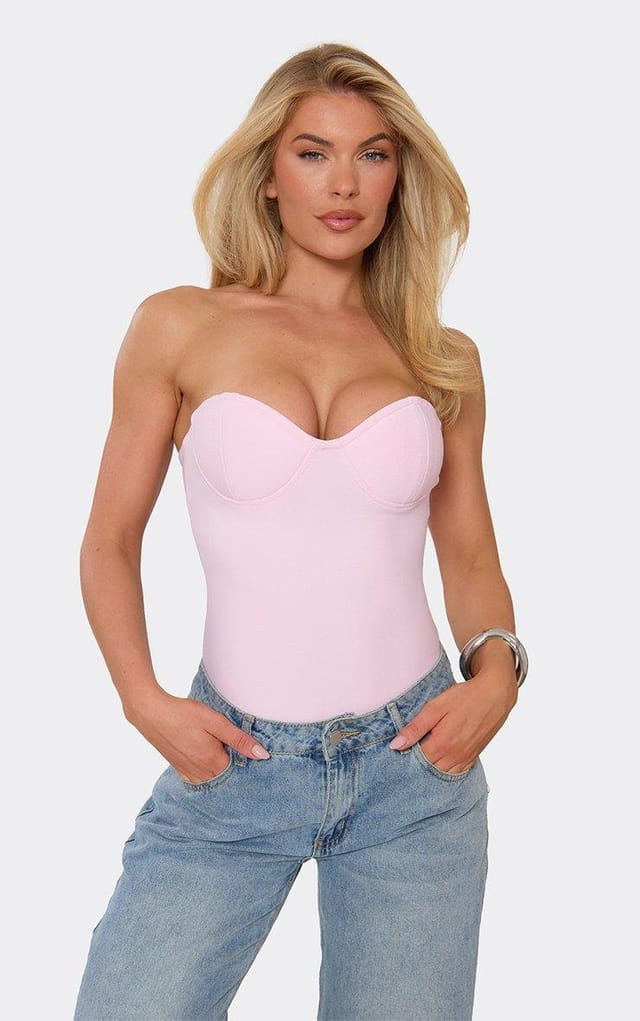 EGO Bandeau Cupped Corset Bodysuit In Pink, Women's Size UK 6 - 2