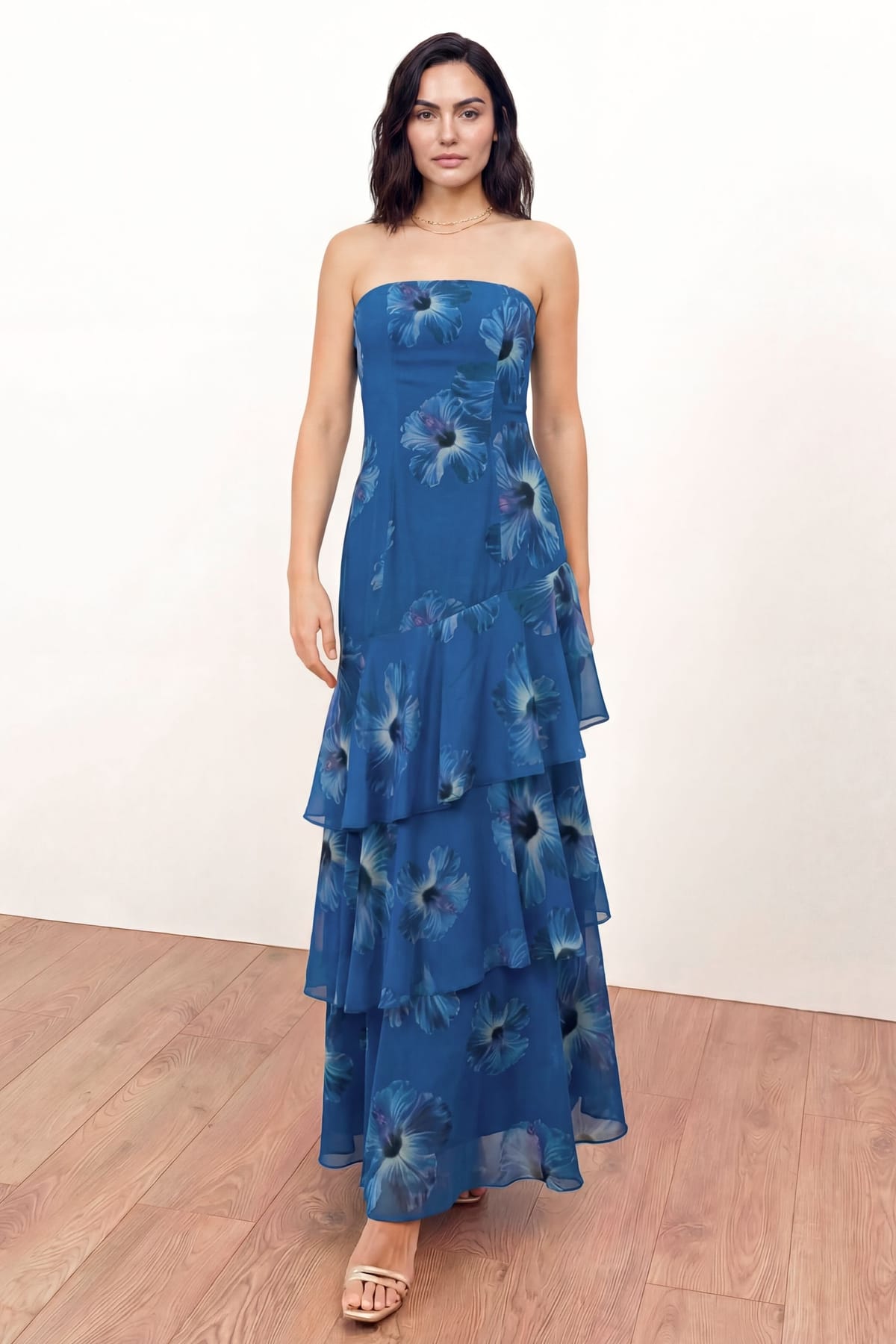 Anaya with Love Anaya with Love Women's Floral Bandeau Ruffled Maxi Dress in Blue - 1