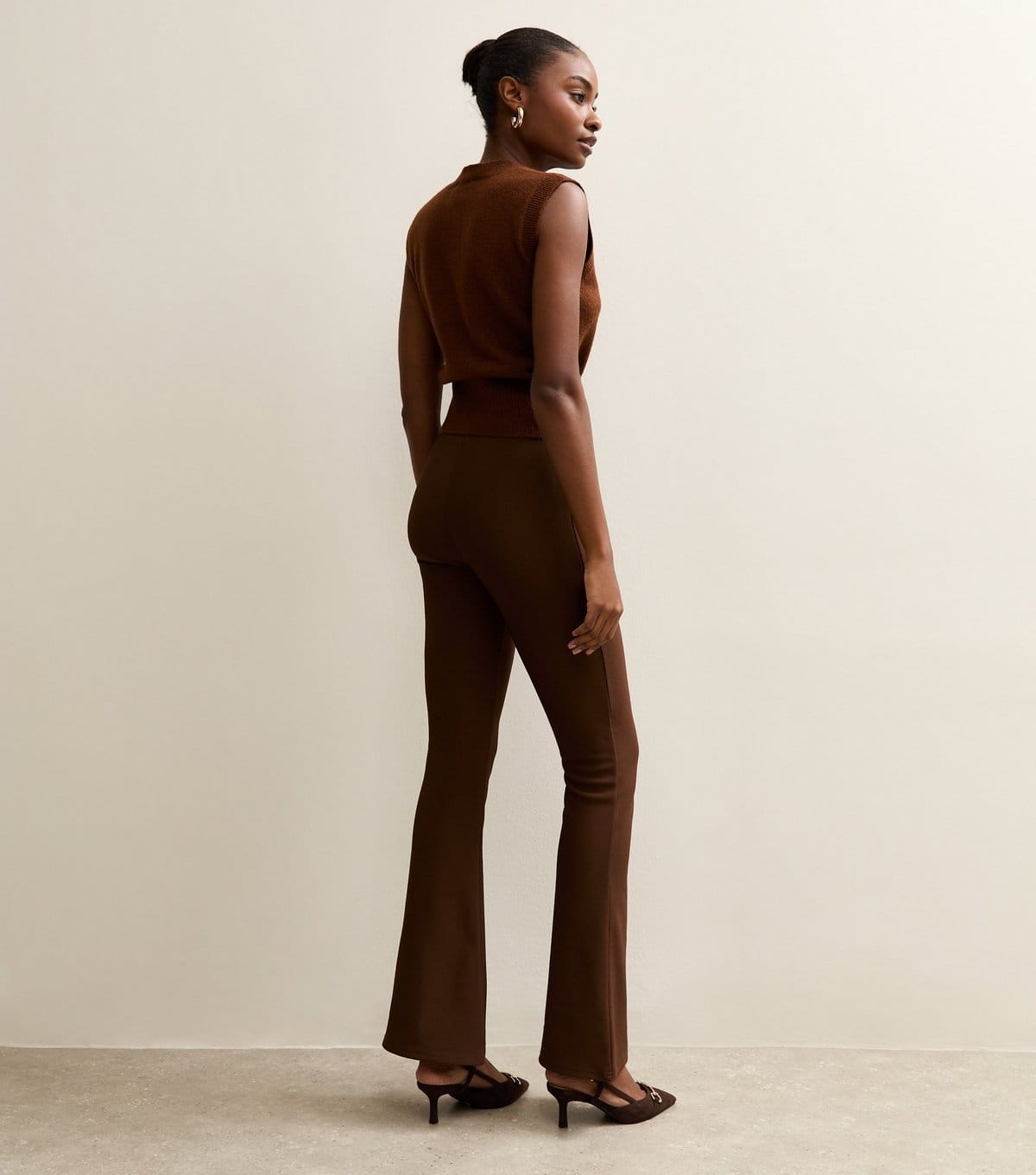 New Look Women's Dark Brown Rib Flared Trousers New Look - 4