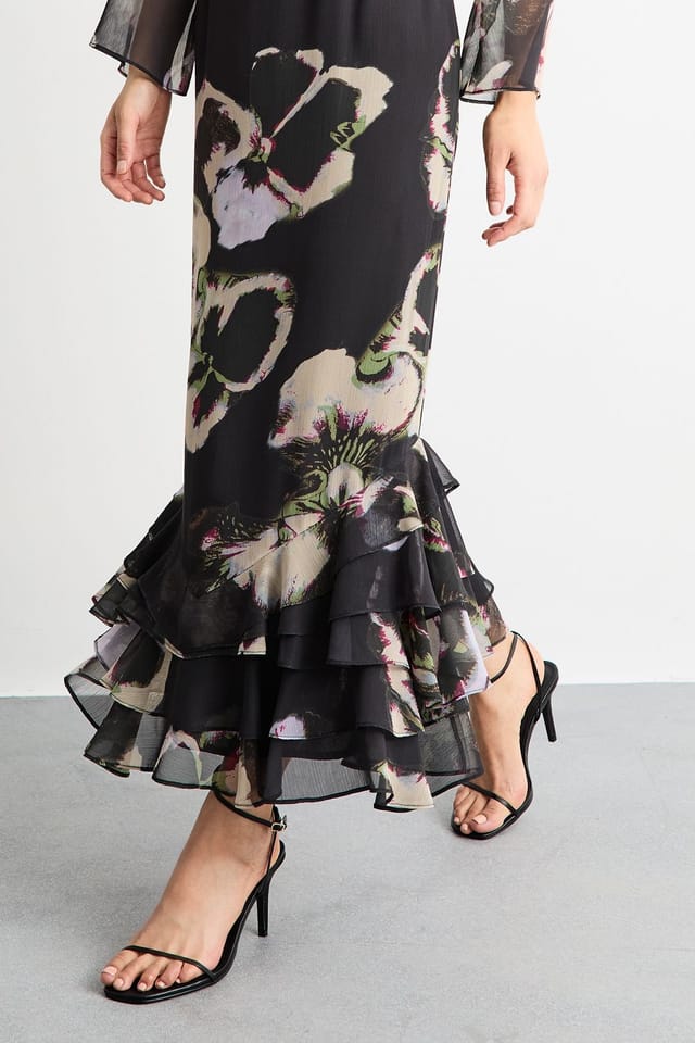 Warehouse Warehouse Women's Printed Scoop Neck Ruffle Hem Midi Dress in Floral - 2