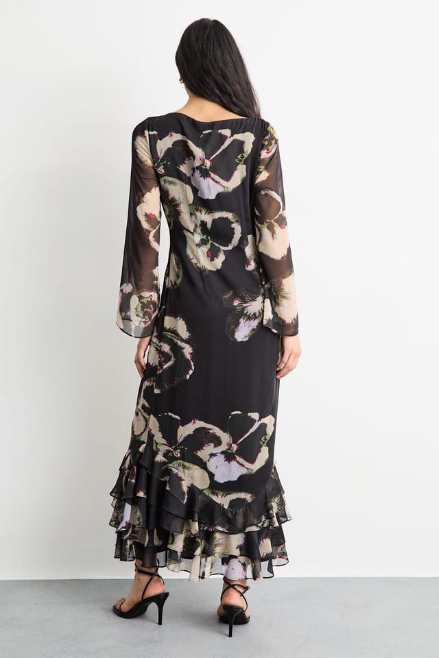 Warehouse Warehouse Women's Printed Scoop Neck Ruffle Hem Midi Dress in Floral - 3