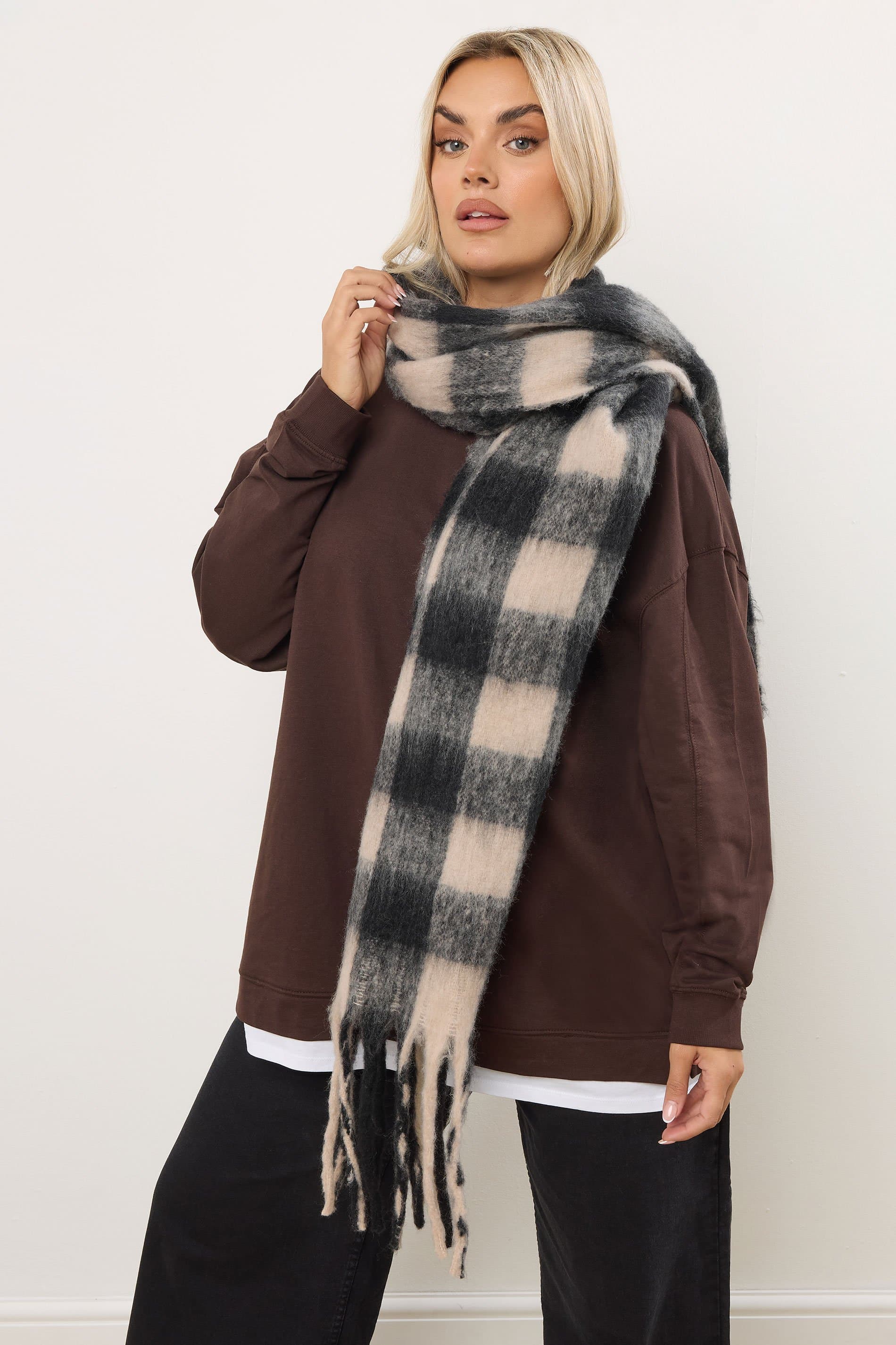Yours Black Checked Soft Touch Scarf