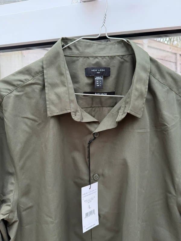 New Look New Look Men’s Khaki Green Easy Iron Poplin Shirt - Size L