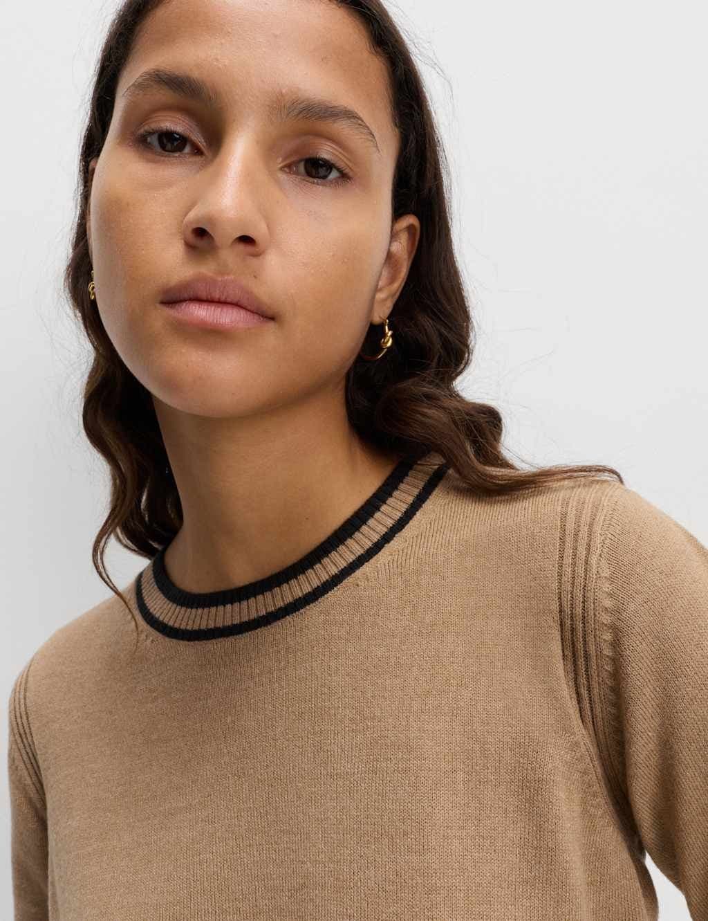 Marks & Spencer M&S Supersoft Tipped Crew Neck Jumper Hazelnut