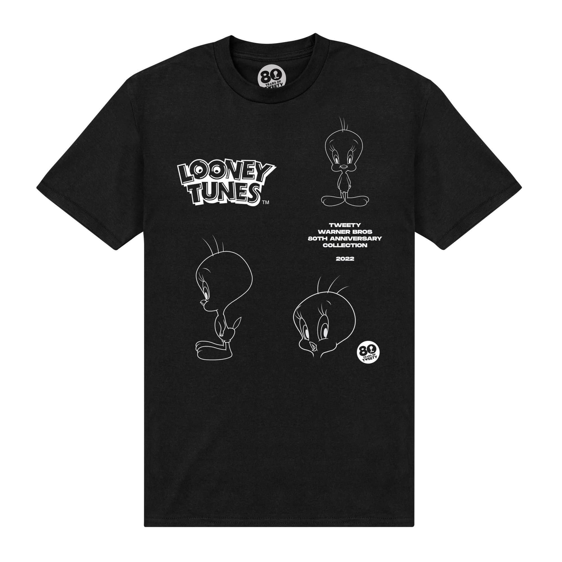 Tweety Tweety Men's Outline 80th T-Shirt in Black