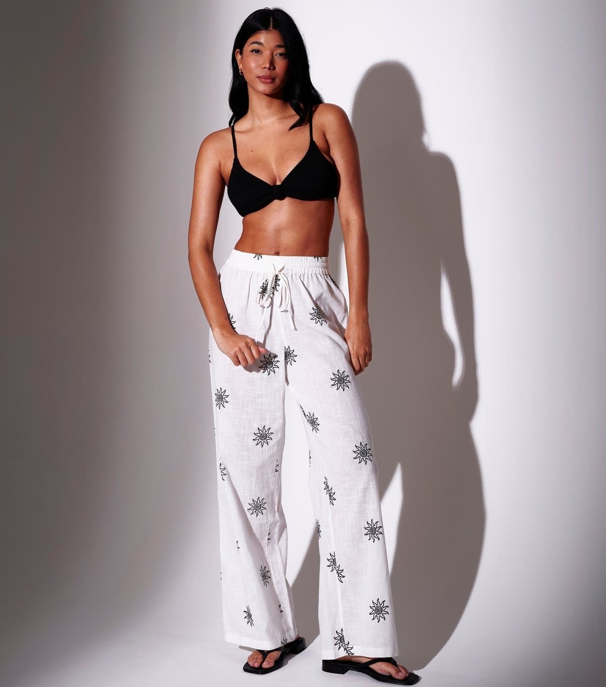 South Beach Women's White Embroidered Sun Wide Leg Trousers South Beach New Look
