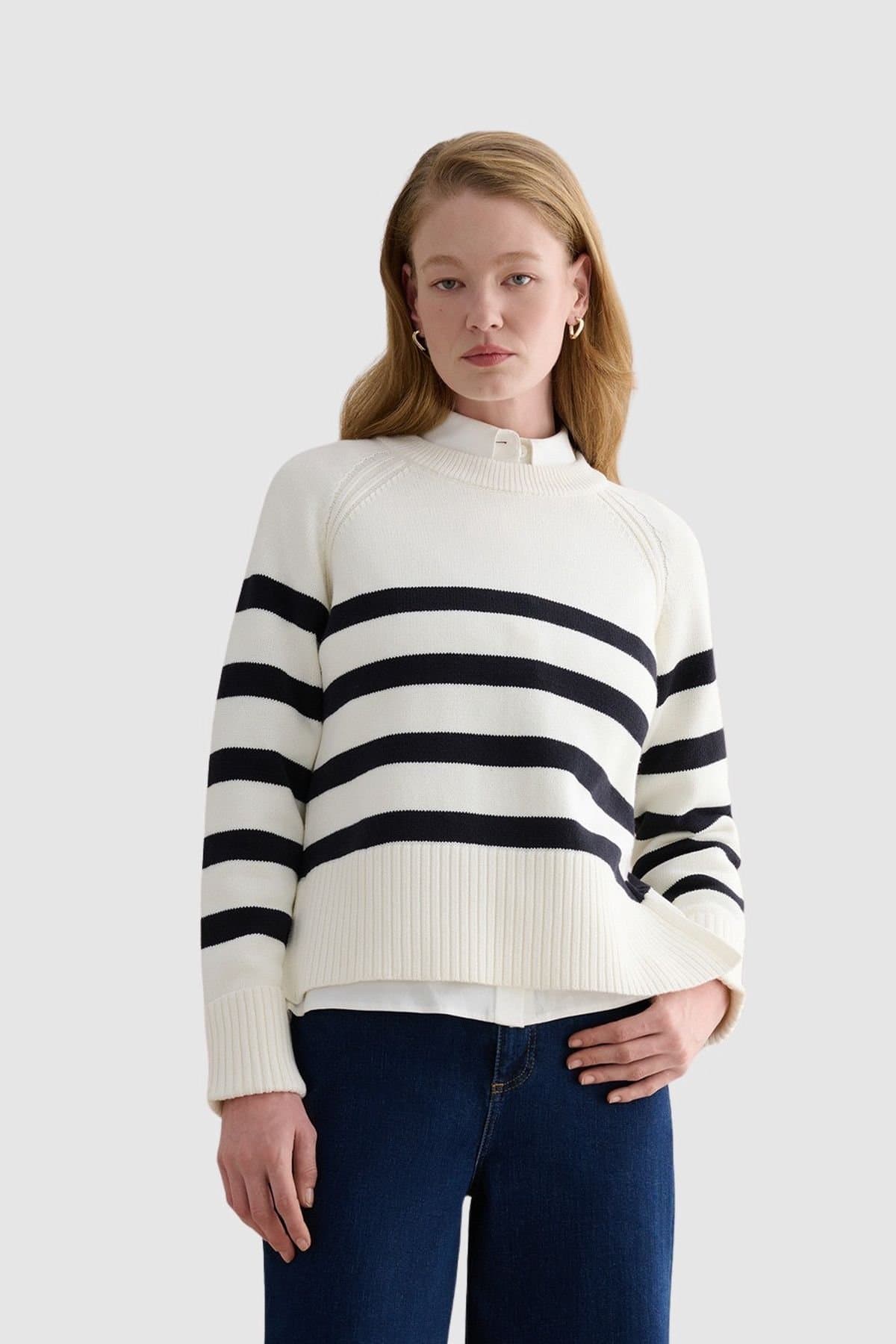 Hobbs London Hobbs London Women's Georgie Striped Sweater in Off-White