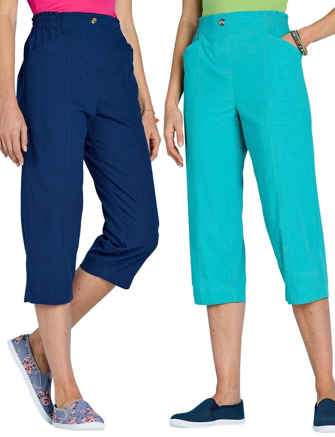 Amber Amber Women's Pack of 2 Cotton Crop Trousers in Turquoise