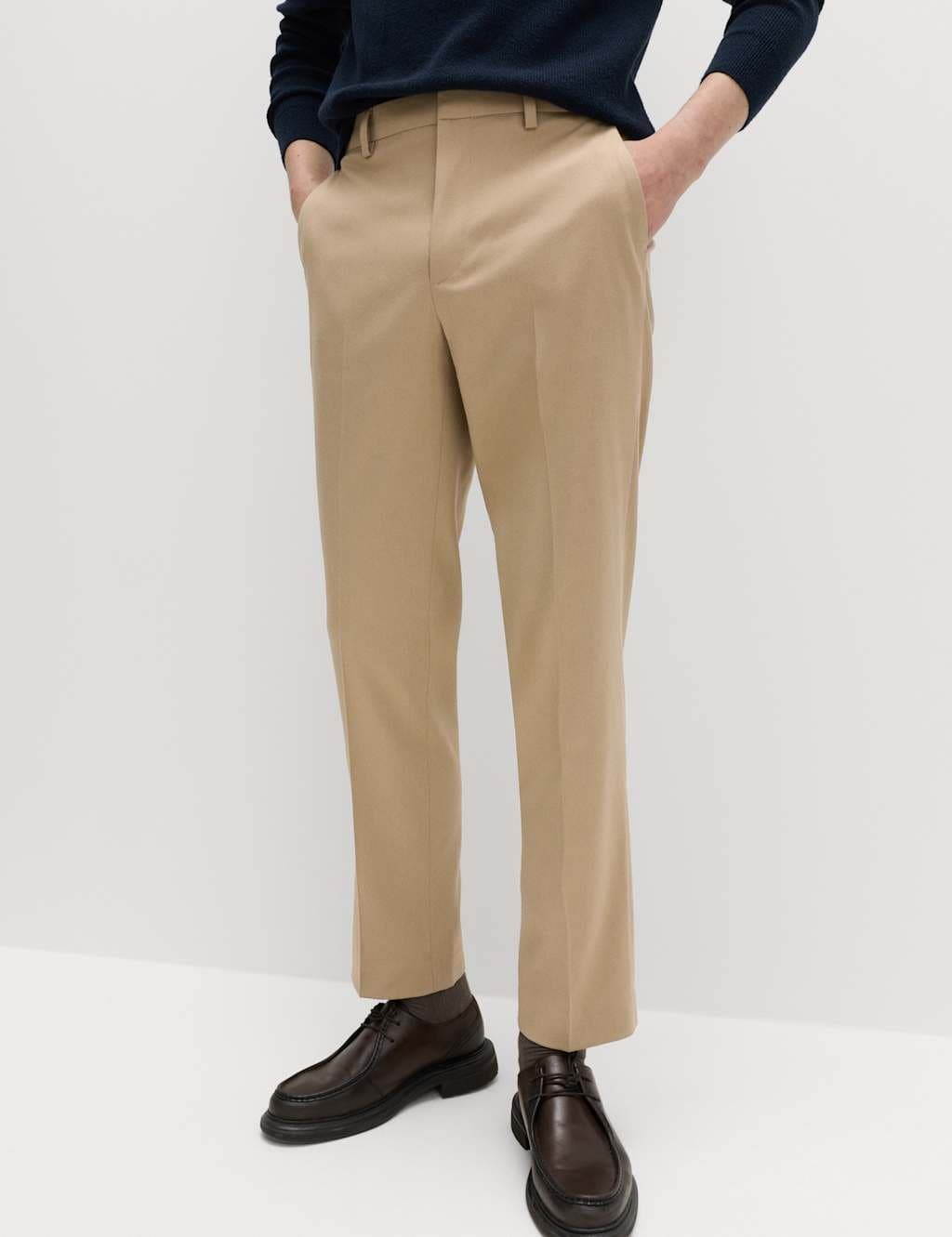 Marks & Spencer M&S Regular Fit Smart Stretch Trousers Sand
