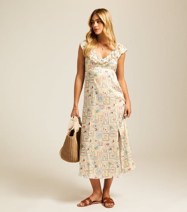 New Look Women's Multicoloured Tile Print Ruffled Satin Midi Dress New Look - 3