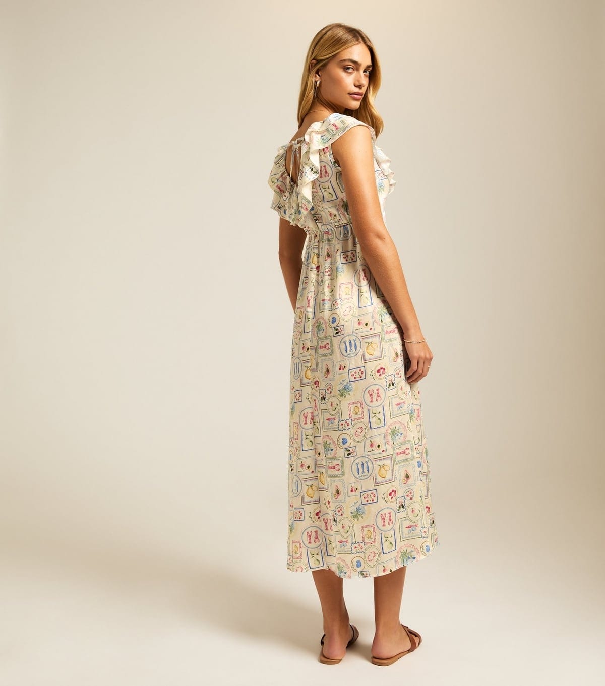 New Look Women's Multicoloured Tile Print Ruffled Satin Midi Dress New Look - 4