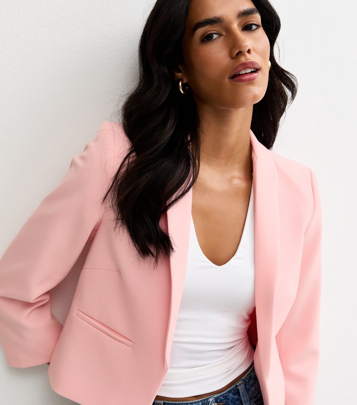 New Look Women's Pale Pink Cropped Blazer New Look