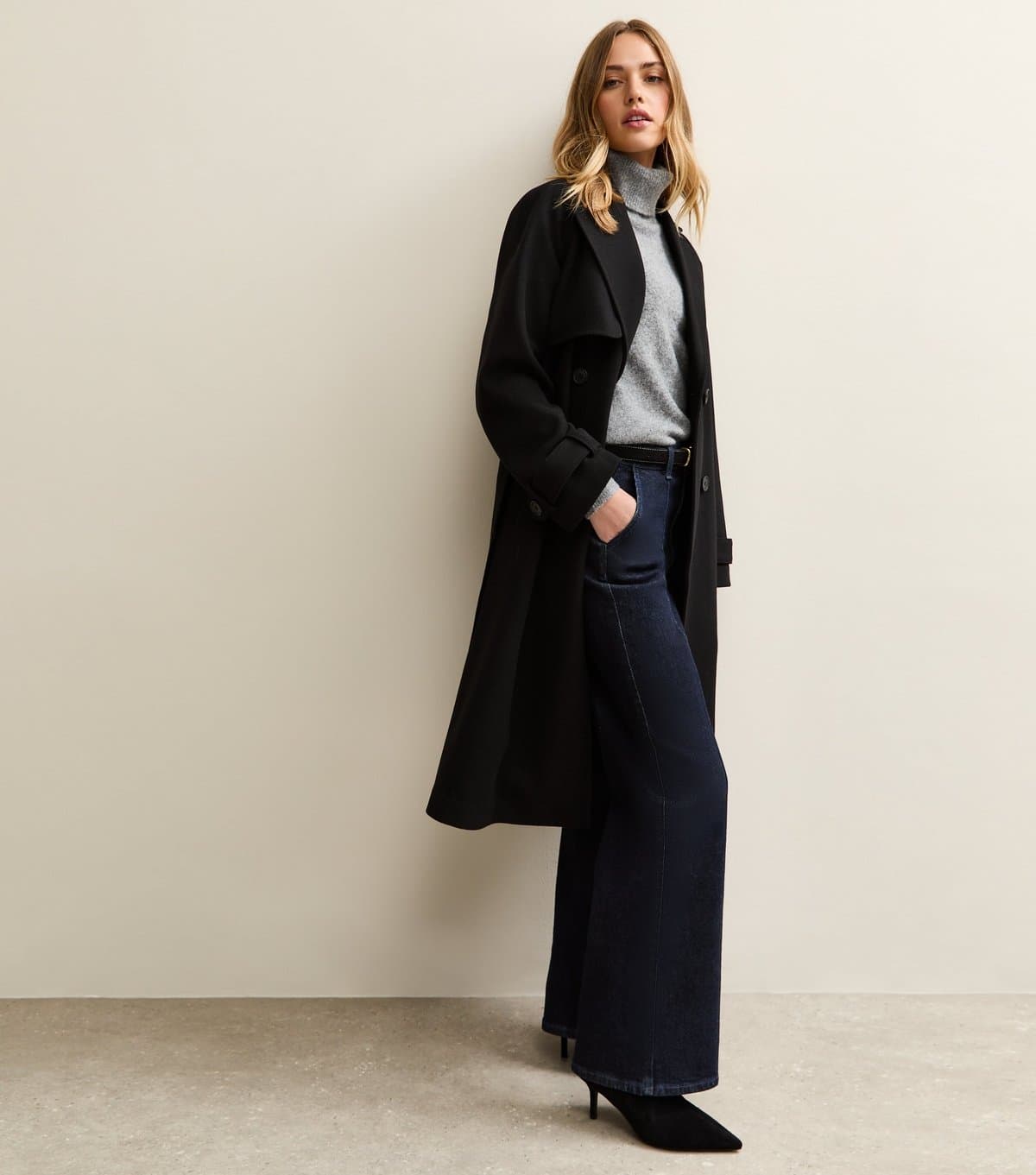 New Look Women's Black Brushed Double Breasted Trench Coat New Look