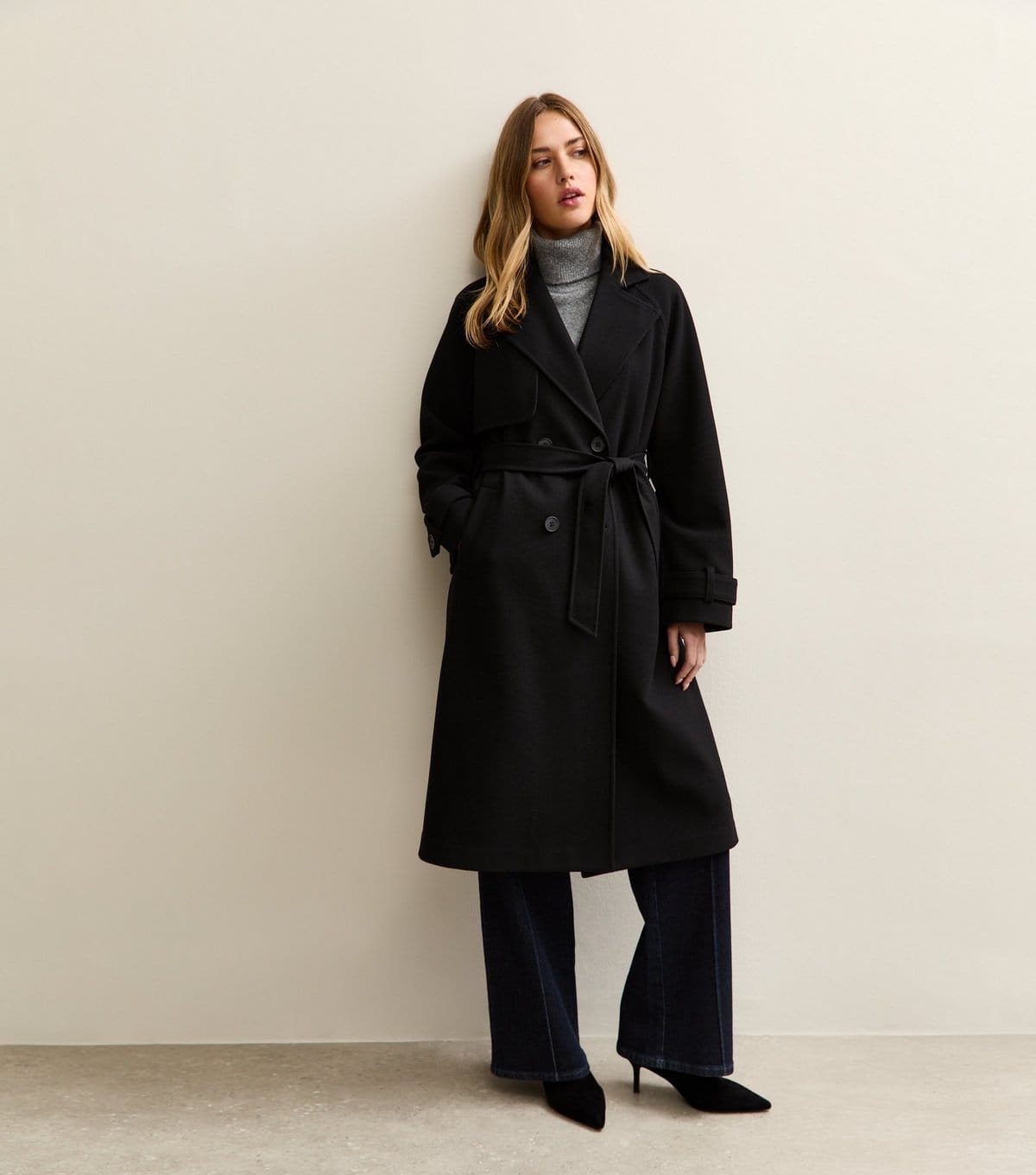 New Look Women's Black Brushed Double Breasted Trench Coat New Look - 4