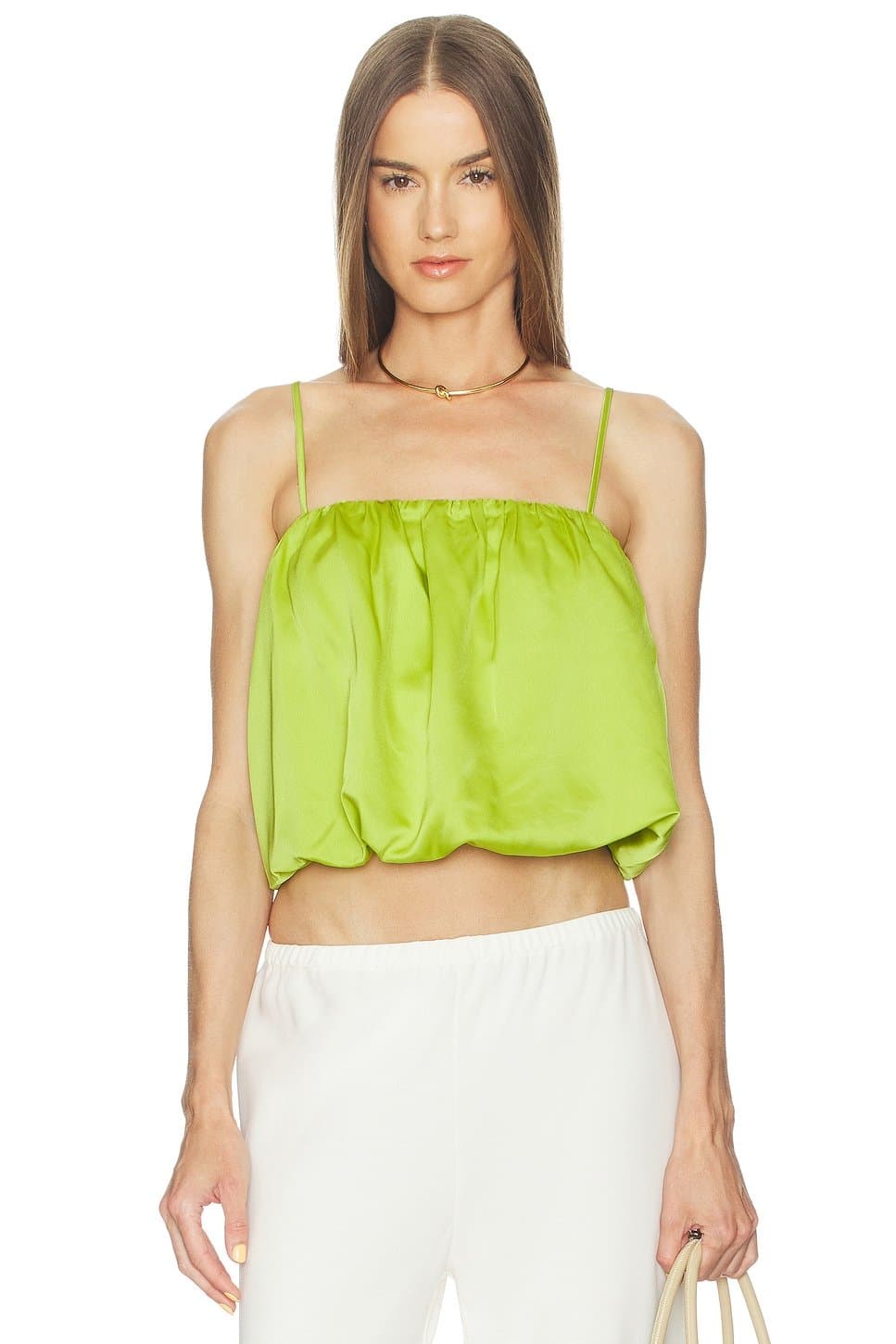 revolve Revolve Satin Bubble String Top in Chartreuse