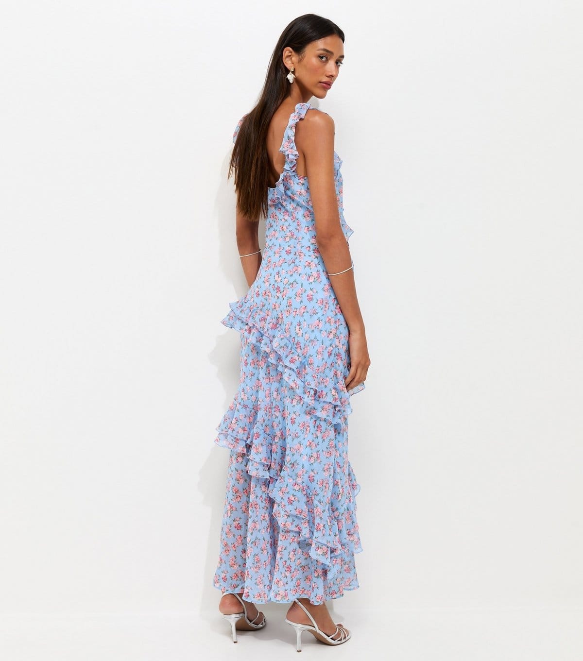 New Look Women's Blue Vintage Rose Print Ruffle Trim Midi Dress New Look - 4