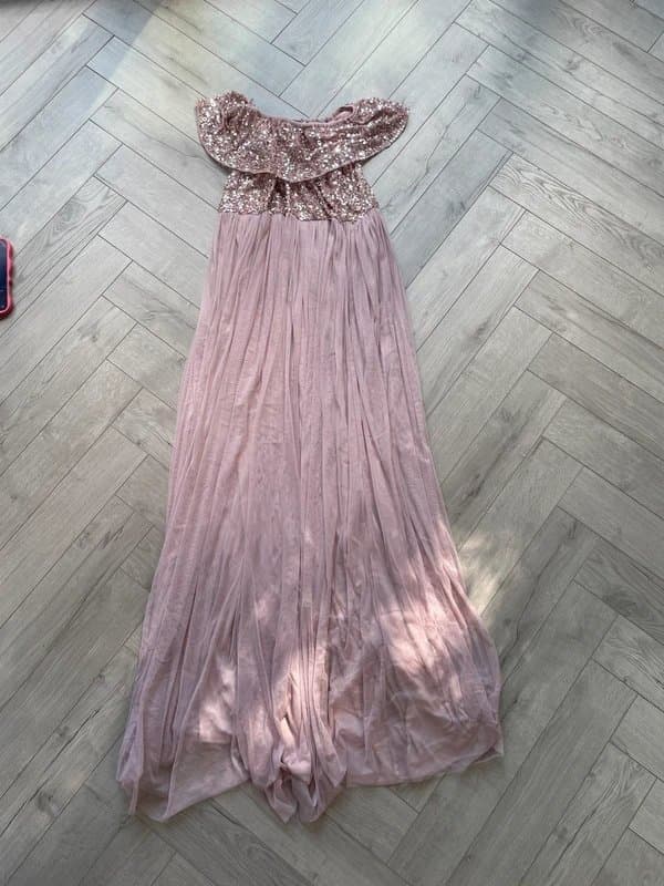 Beauut ASOS Beaut Maternity Pink Sequin One Shoulder Maxi Dress UK 10