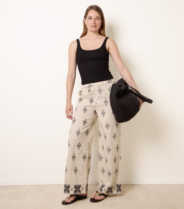 Blue Vanilla Women's Stone Cotton Linen Embroidered Trousers Blue Vanilla New Look - 3