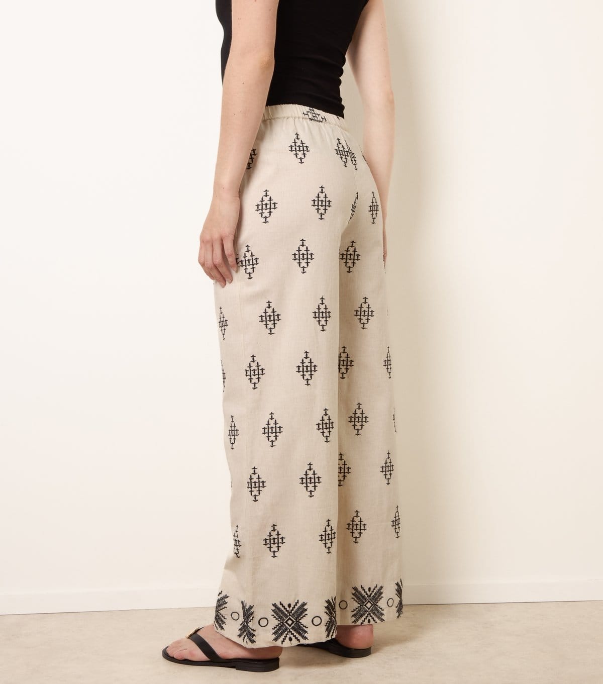 Blue Vanilla Women's Stone Cotton Linen Embroidered Trousers Blue Vanilla New Look - 4