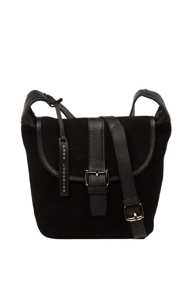 Pure Luxuries London Pure Luxuries London Women's 'Aveline' Suede & Leather Cross Body Bag in Black - 2