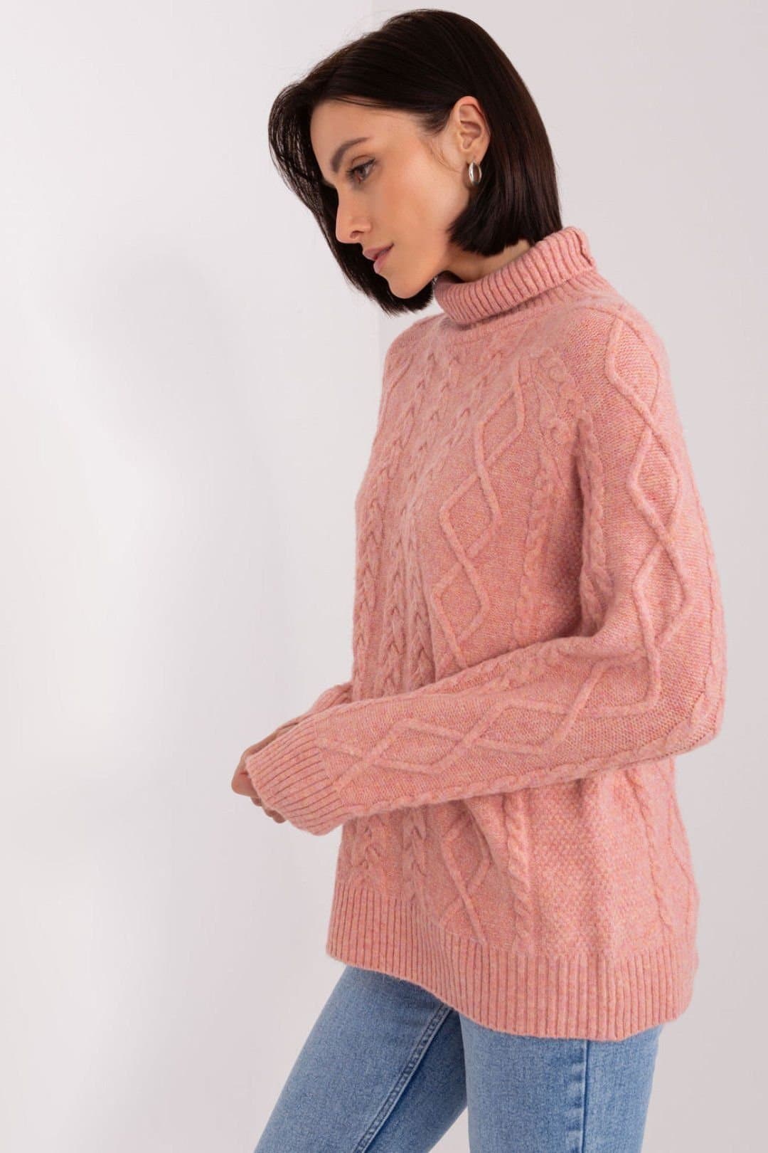 Love Lace Love Lace Women's Plaid Textured Turtleneck Acrylic Sweater in Pink