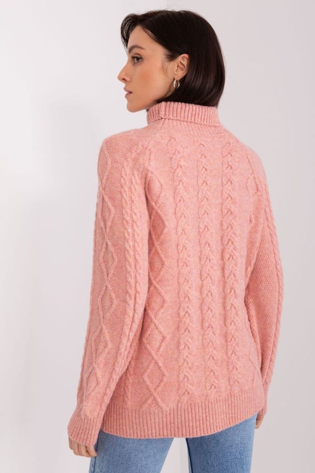 Love Lace Love Lace Women's Plaid Textured Turtleneck Acrylic Sweater in Pink - 2