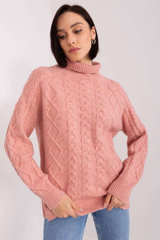 Love Lace Love Lace Women's Plaid Textured Turtleneck Acrylic Sweater in Pink - 3