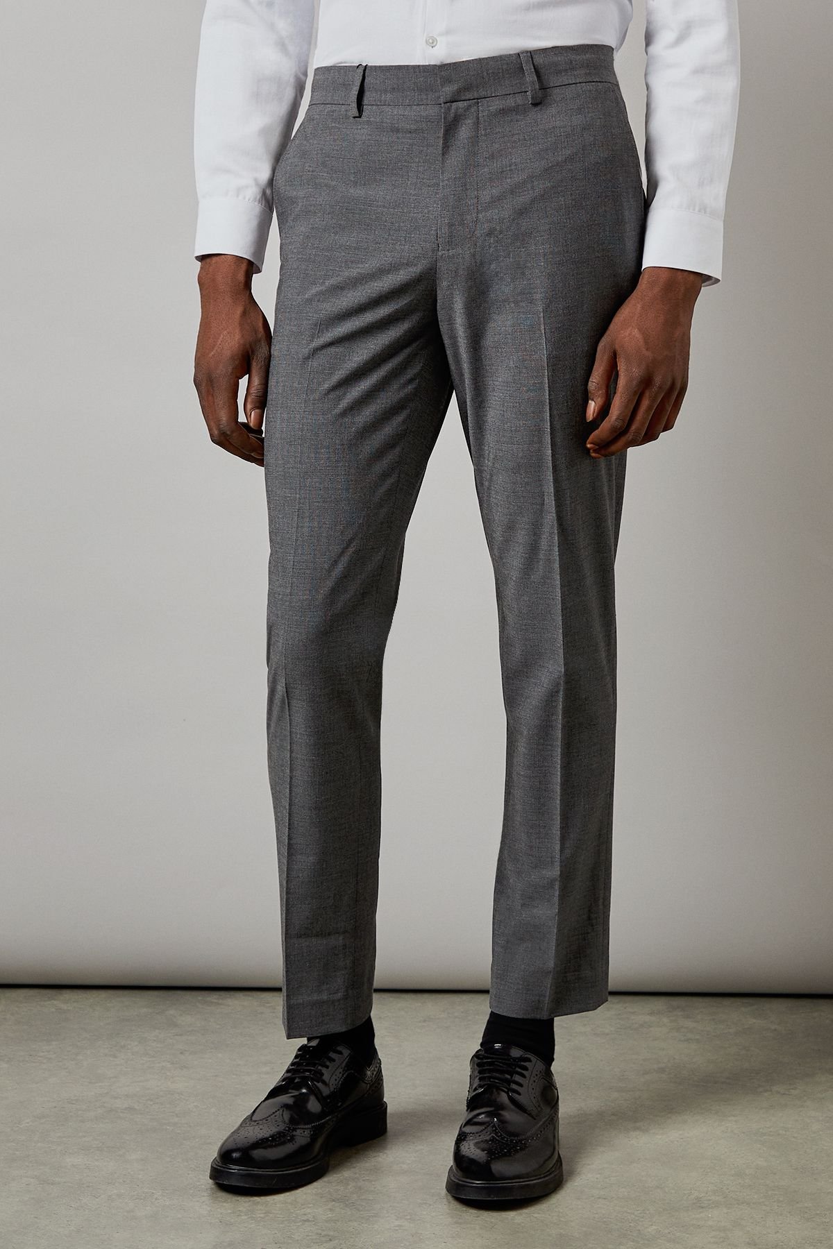 Burton Burton Men's Mid Grey Tonal Check Slim Fit Suit Trousers - 2