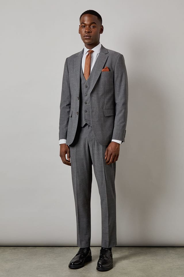 Burton Burton Men's Mid Grey Tonal Check Slim Fit Suit Trousers - 2