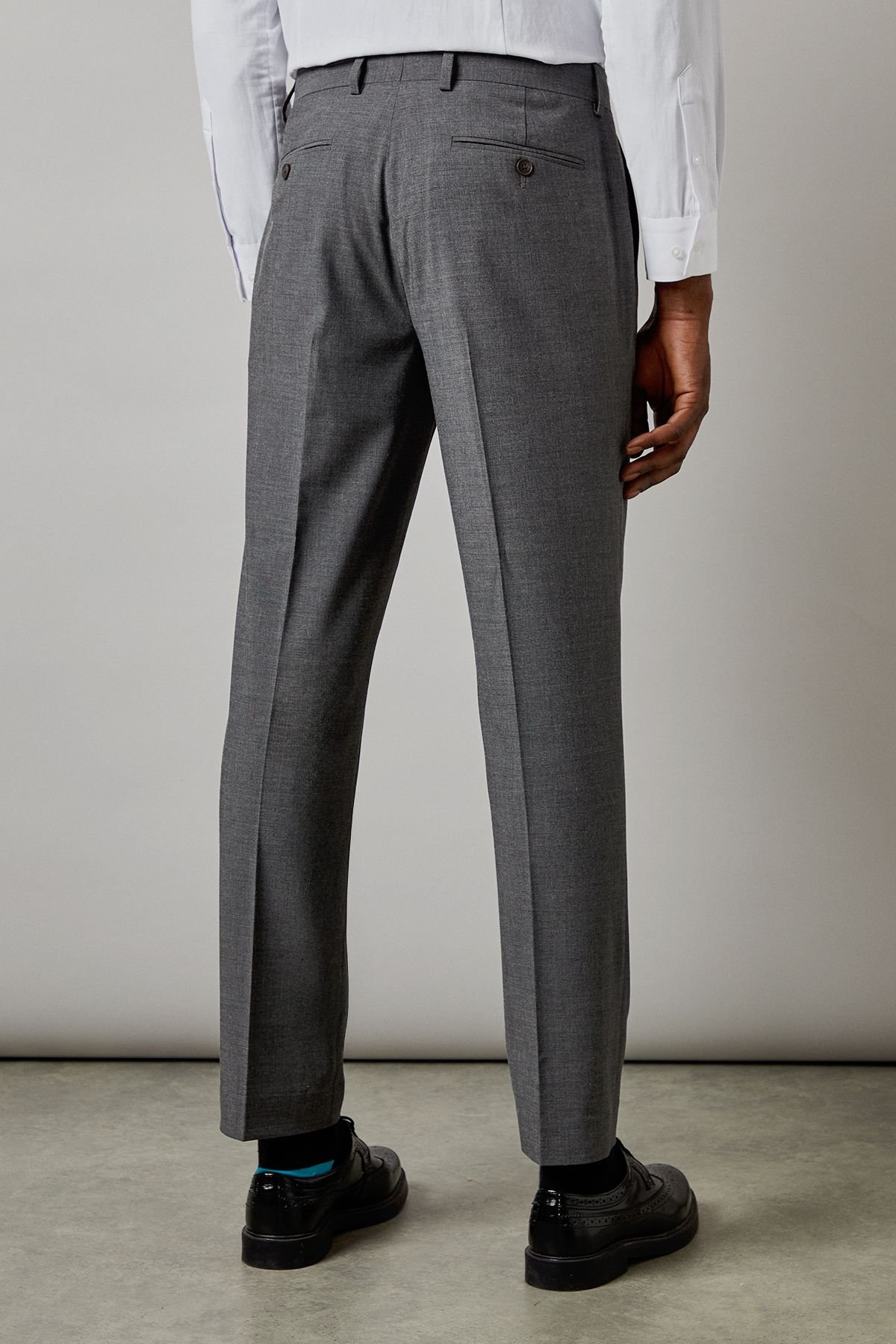 Burton Burton Men's Mid Grey Tonal Check Slim Fit Suit Trousers - 3