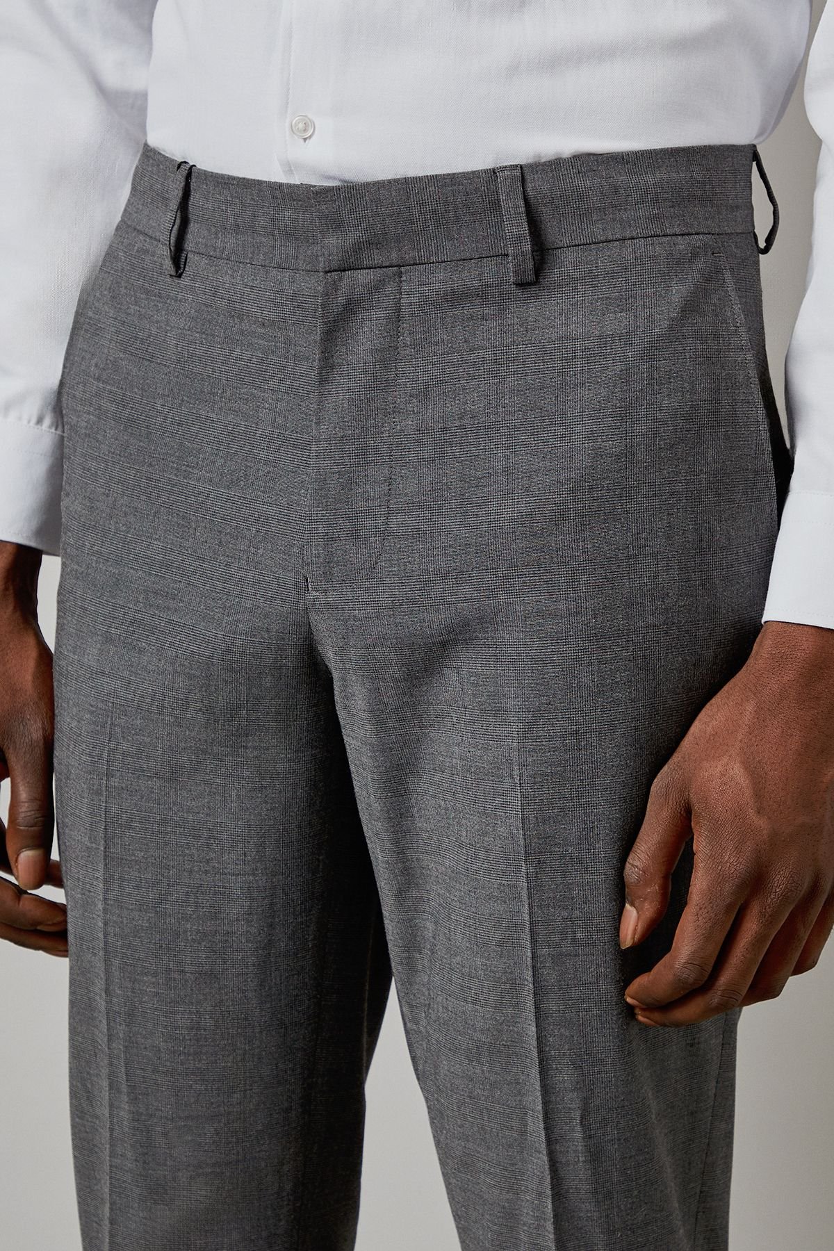 Burton Burton Men's Mid Grey Tonal Check Slim Fit Suit Trousers - 4