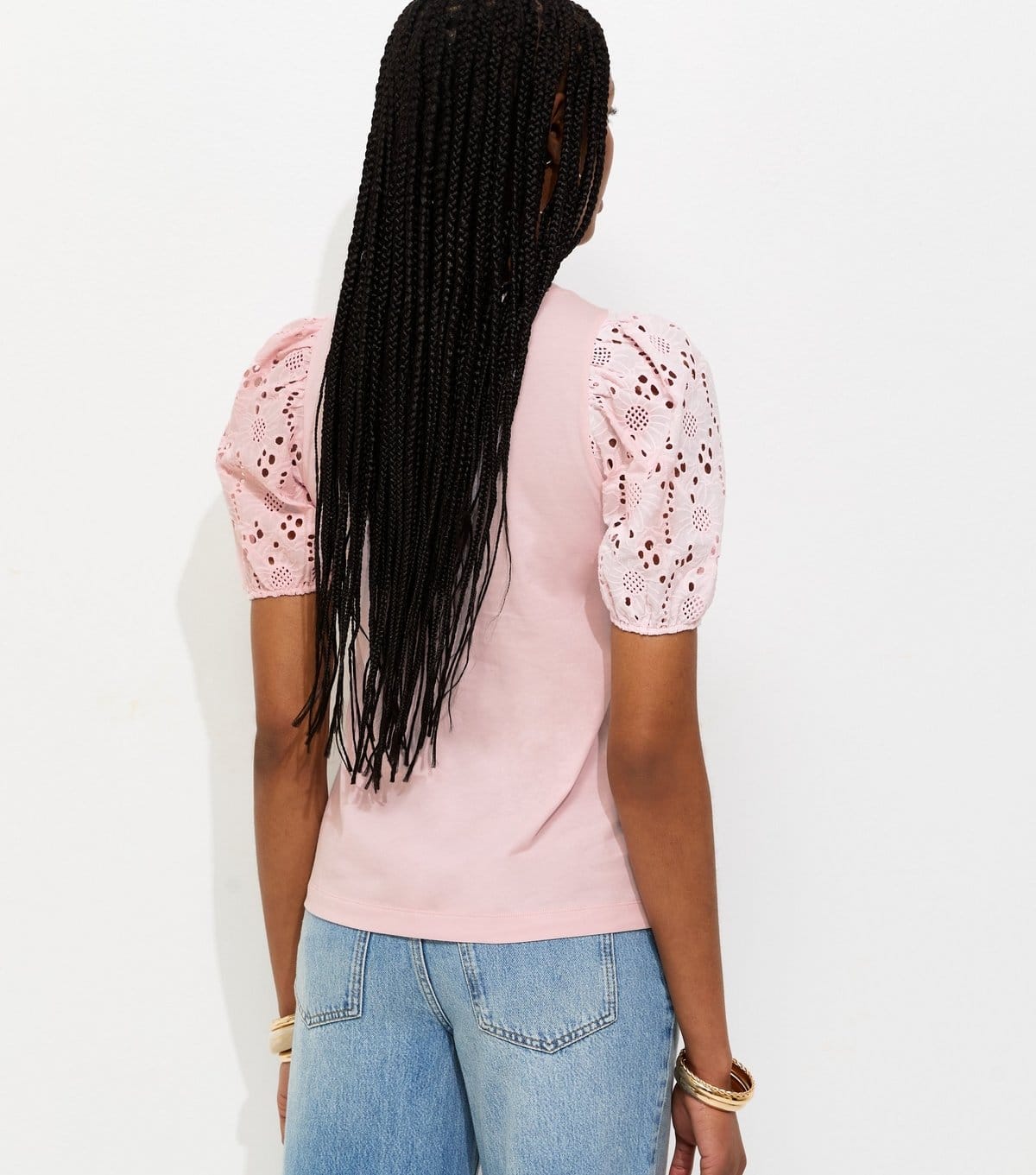 New Look Women's Light Pink Broderie Anglaise Puff Sleeve Top New Look - 4