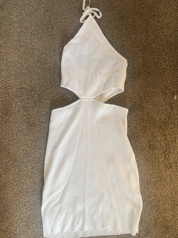 Bershka White Ribbed Halter Neck Dress