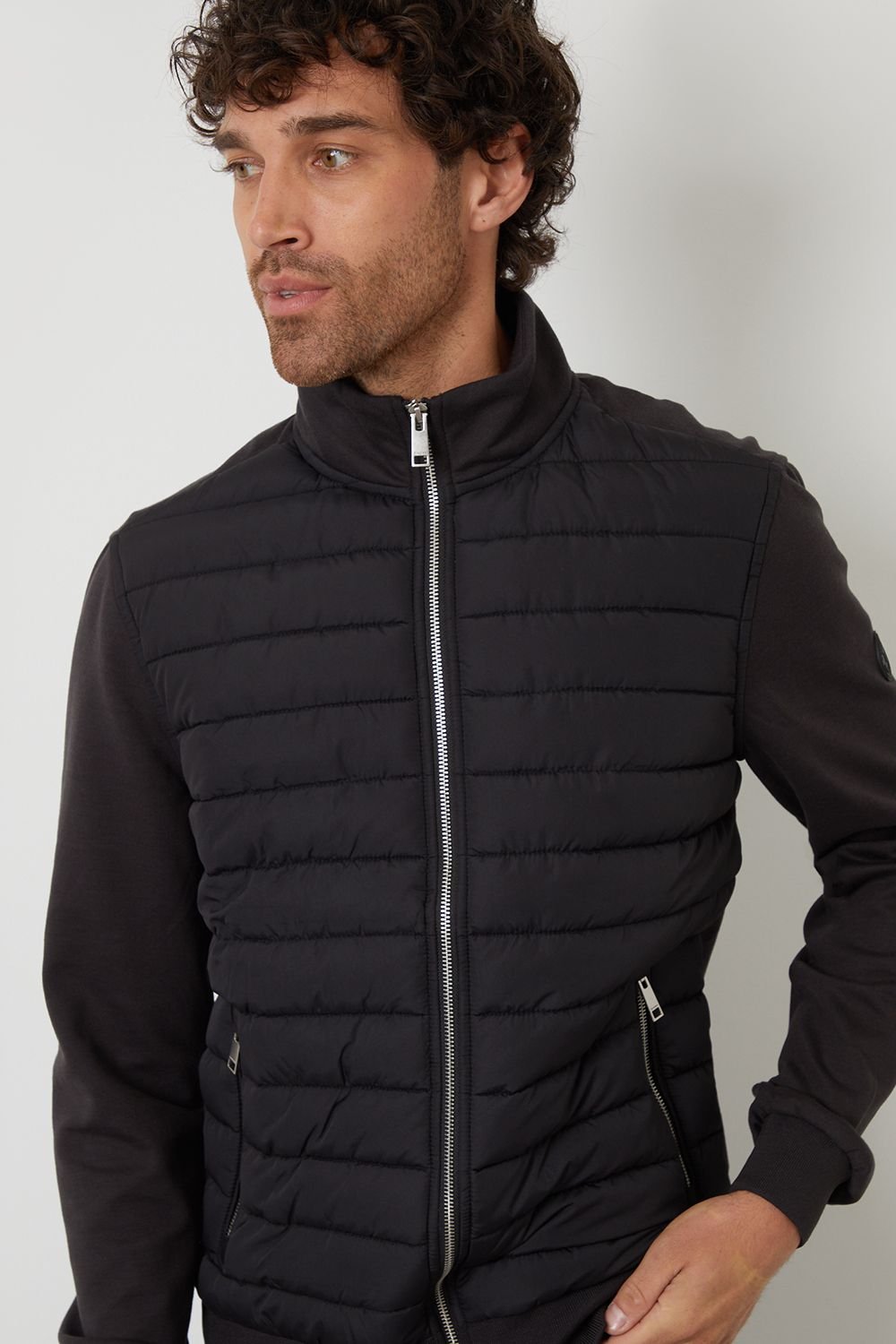 Threadbare Threadbare Men's Quilted Hybrid Funnel Neck Jacket in Black - 4