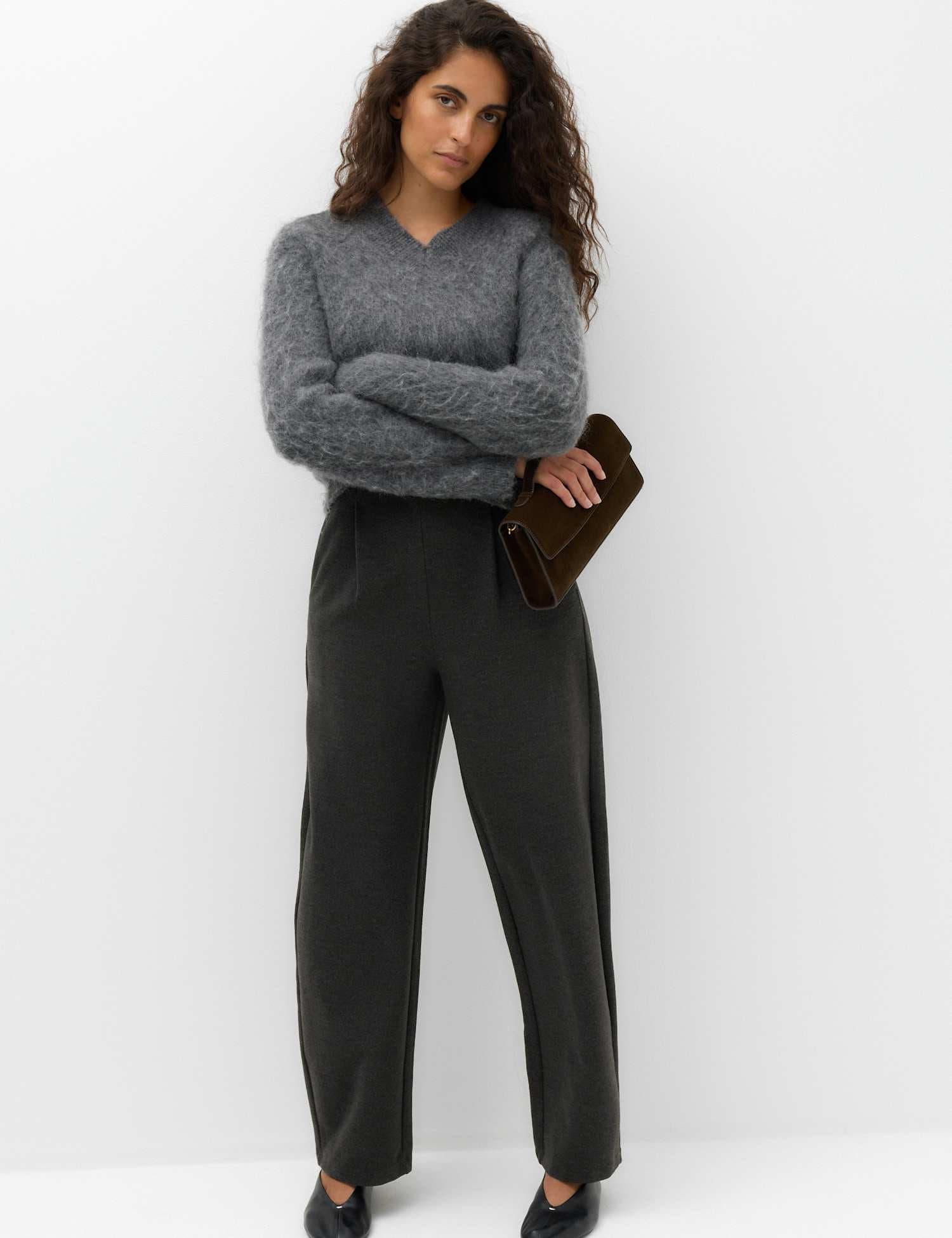 Marks & Spencer M&S Pleated Barrel Leg Trouser Dark Grey
