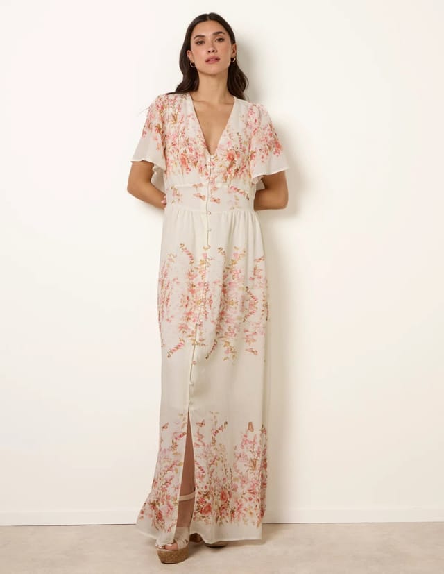 Blue Vanilla Floral Print Button Front Maxi Dress - 3