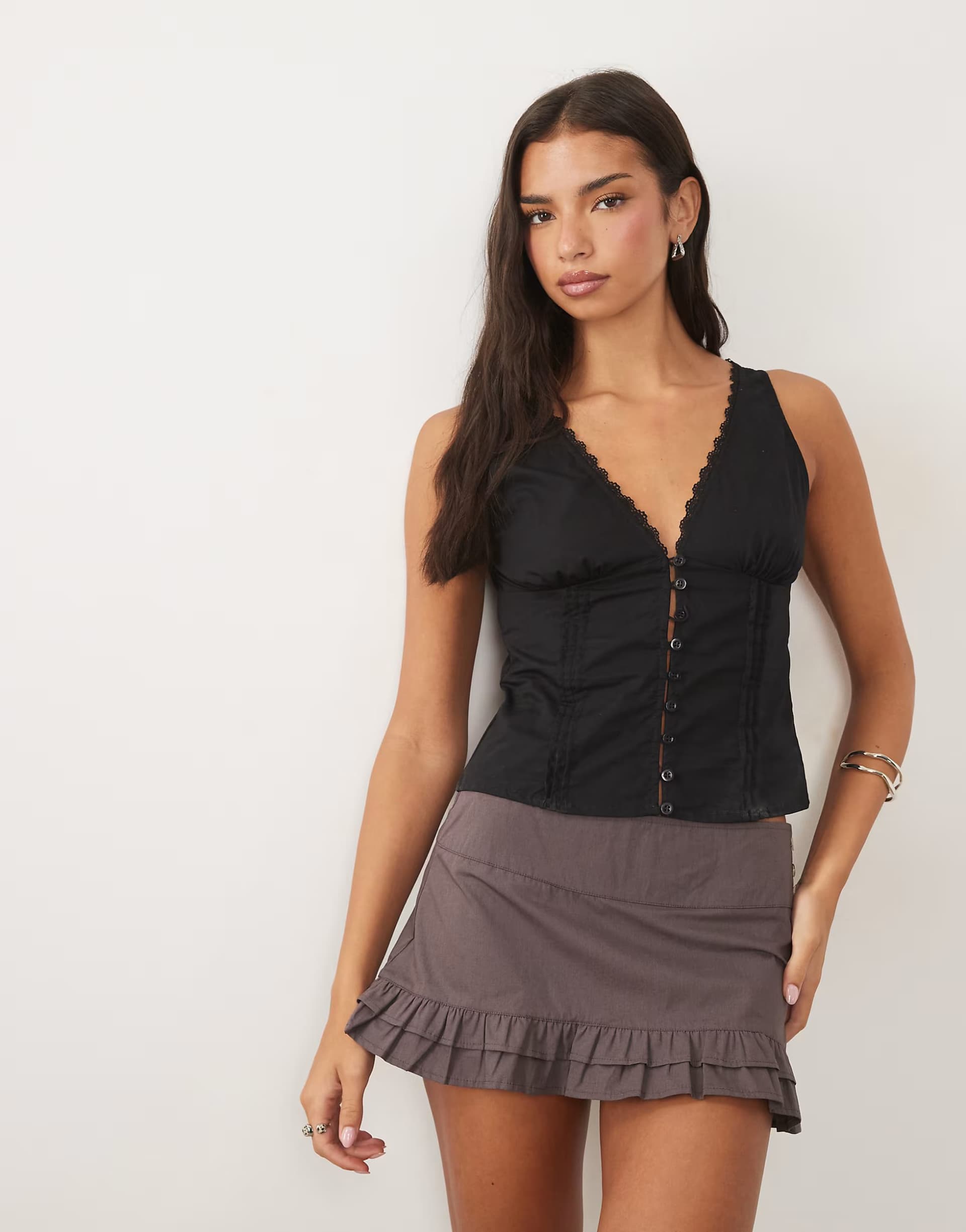 ASOS Motel Lasily sleeveless corset poplin top in black