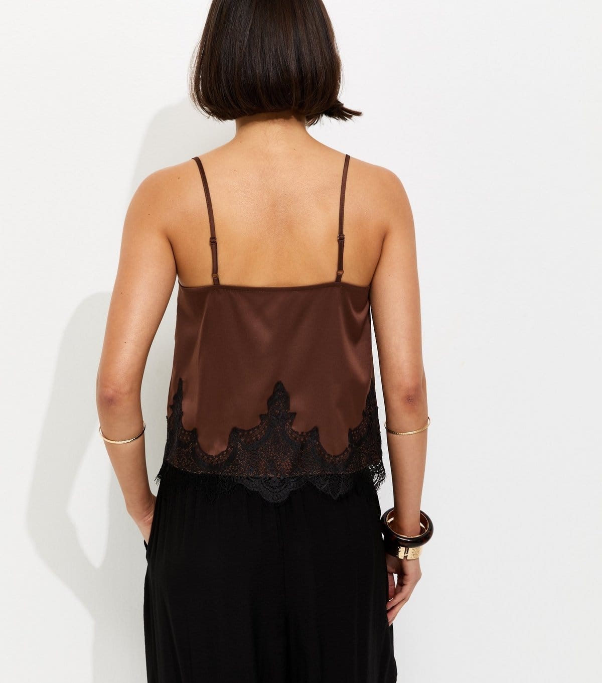 New Look Women's Dark Brown Lace Short Cami Vest Top New Look - 4
