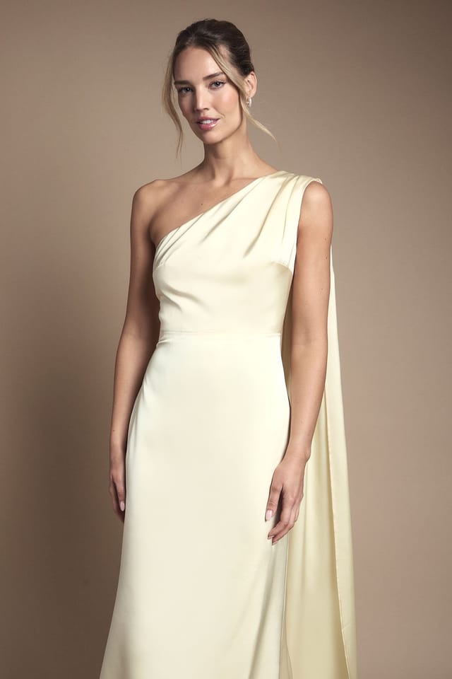 Coast Coast Women's Honoured Drape One Shoulder Satin Maxi Bridesmaid Dress in Lemon - 2