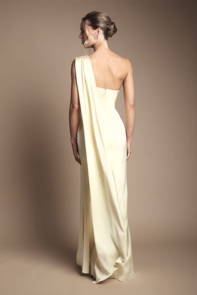 Coast Coast Women's Honoured Drape One Shoulder Satin Maxi Bridesmaid Dress in Lemon - 3