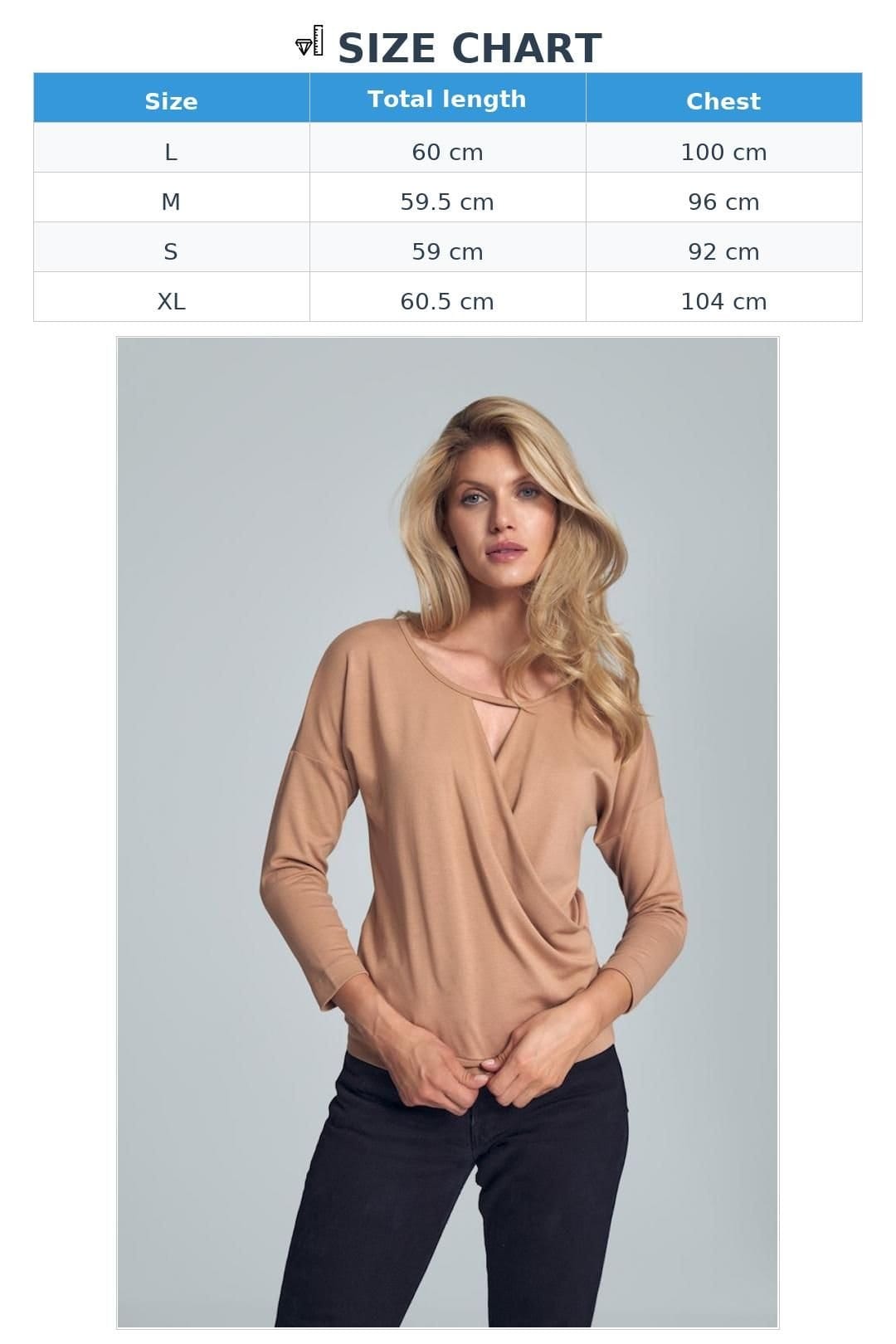 Love Lace Love Lace Women's Elegant Envelope Neck Short Blouse with Piping in Camel - 4