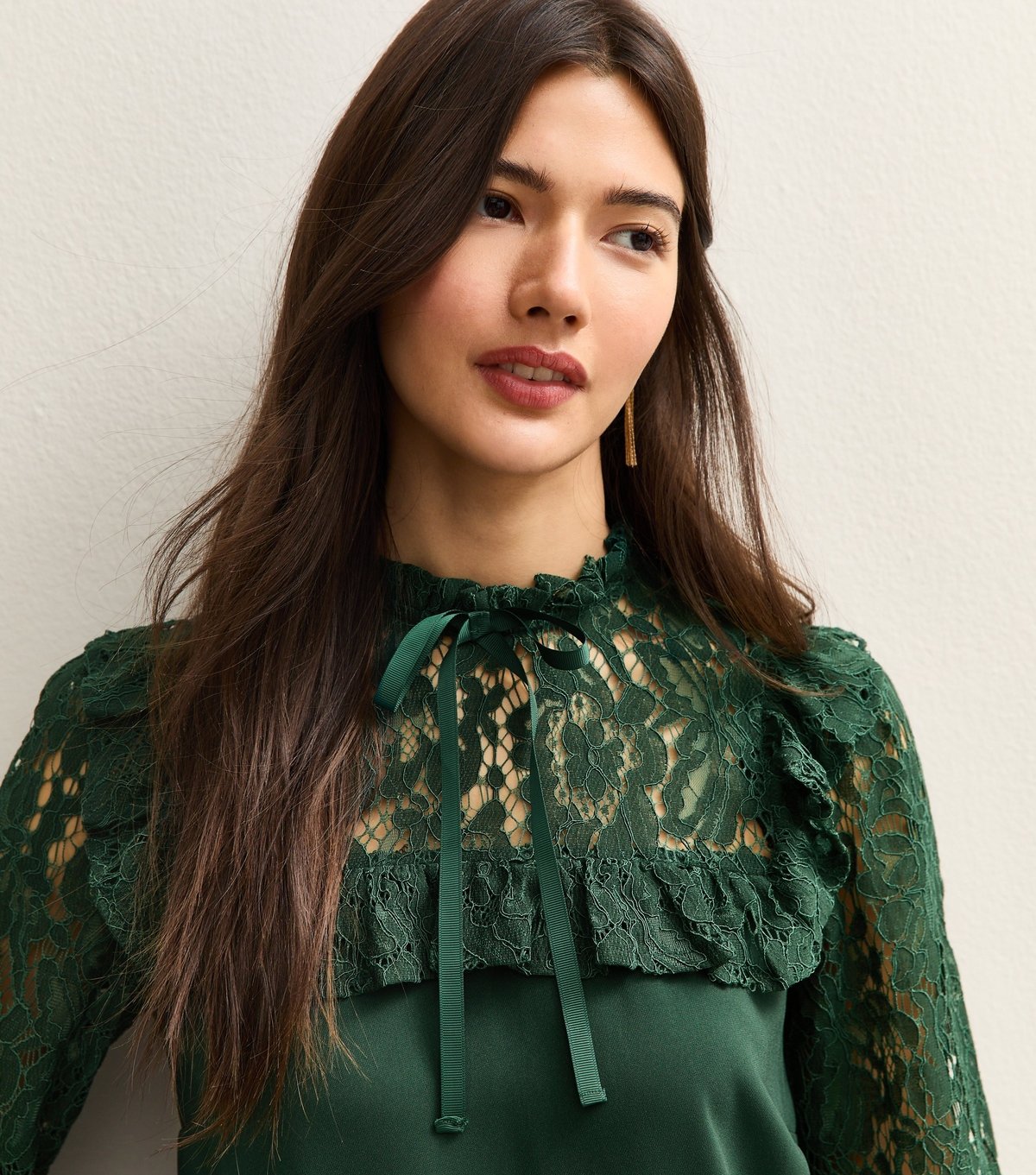 New Look Women's Dark Green Lace Sleeve Smock Mini Dress New Look - 2