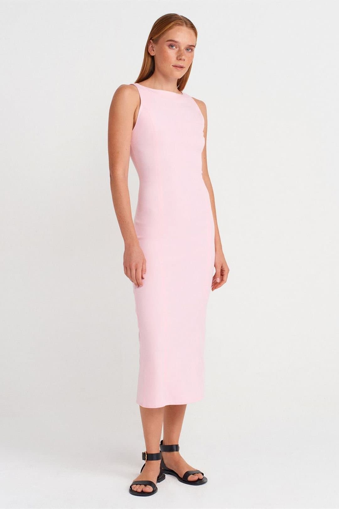 Dilvin Dilvin Women's Sleeveless Midi Bodycon Dress With Slit in Light Pink