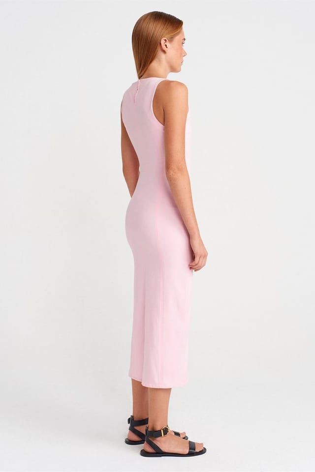 Dilvin Dilvin Women's Sleeveless Midi Bodycon Dress With Slit in Light Pink - 2
