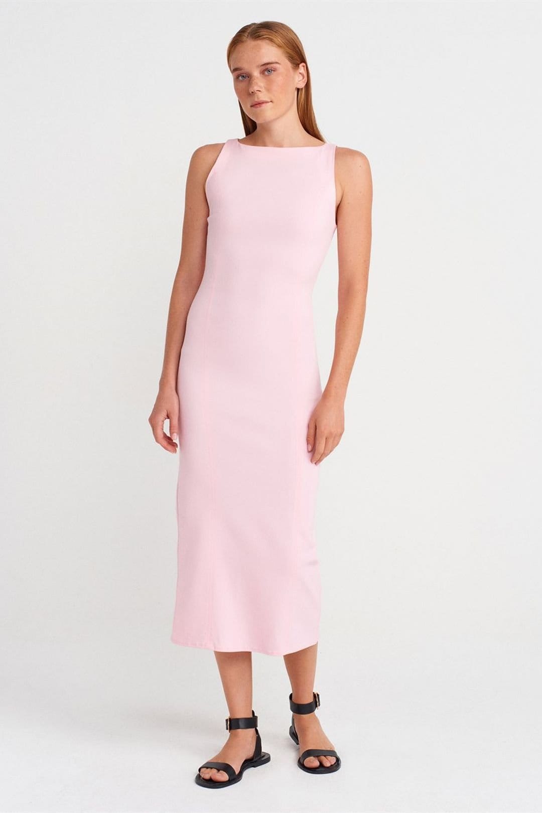 Dilvin Dilvin Women's Sleeveless Midi Bodycon Dress With Slit in Light Pink - 4