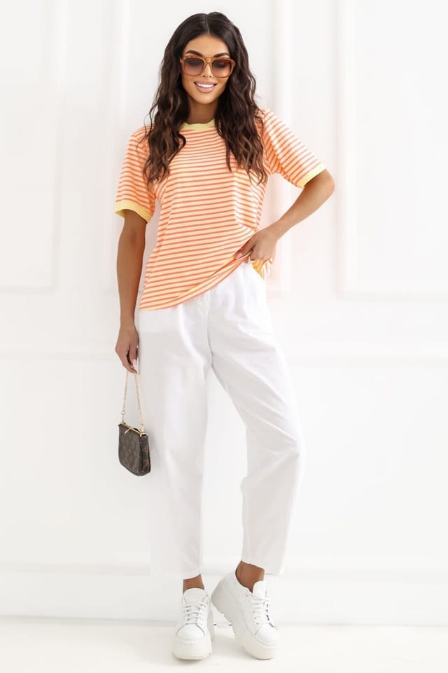 Love Lace Love Lace Women's Striped Cotton T-Shirt Style 226978 in Yellow - 2