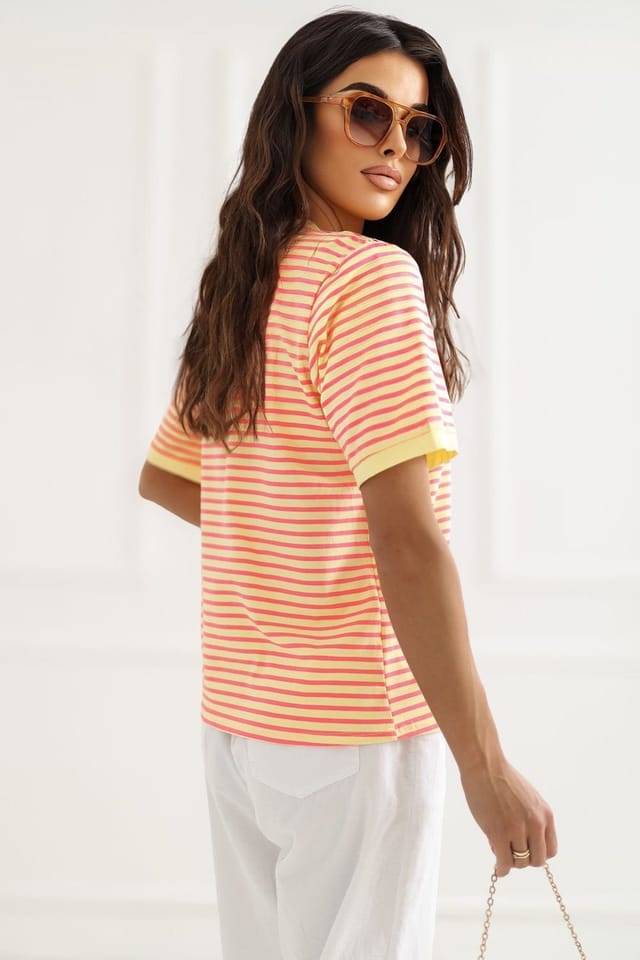Love Lace Love Lace Women's Striped Cotton T-Shirt Style 226978 in Yellow - 3
